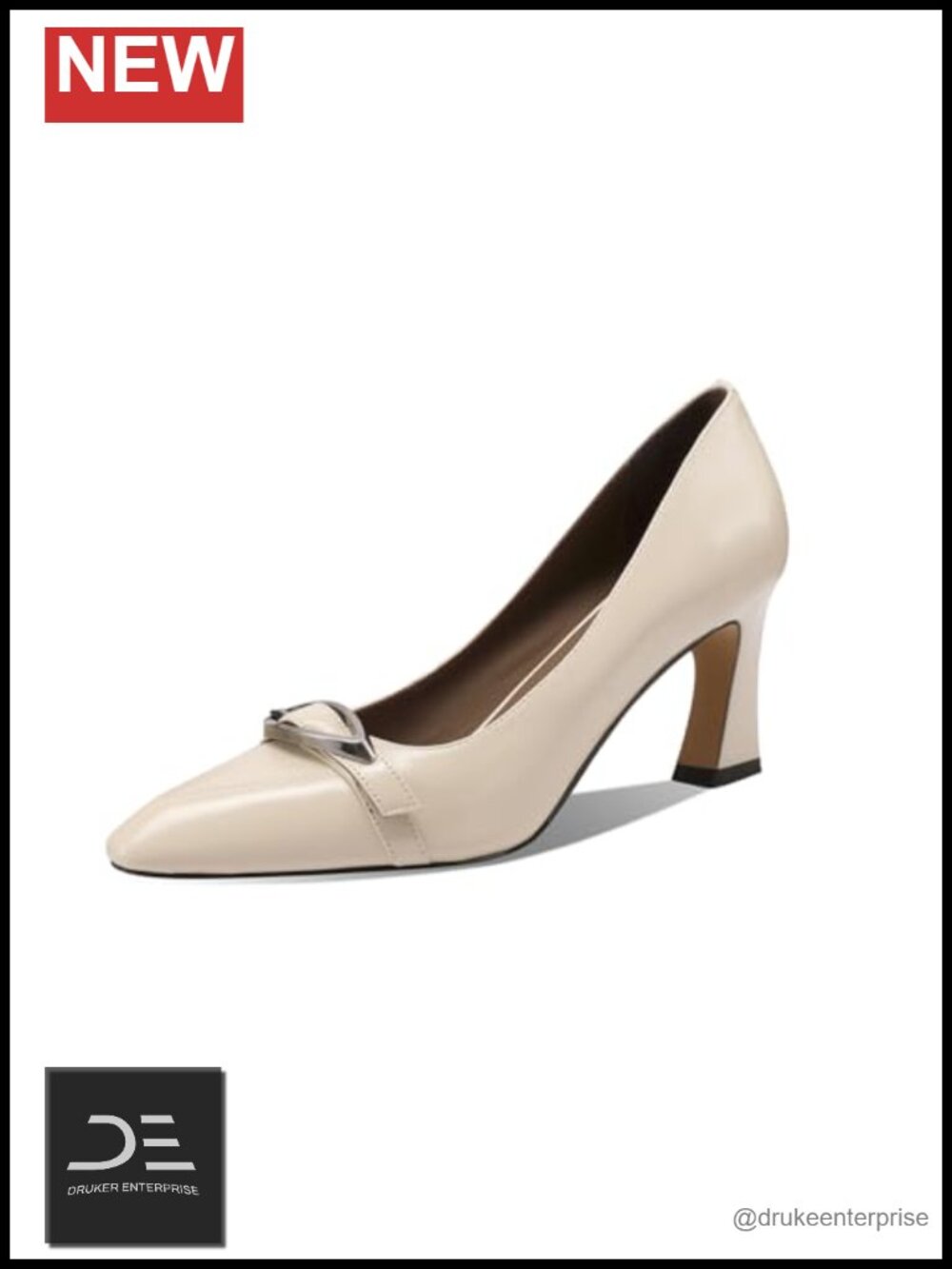 Genuine Leather Pointed Toe Mid Heel Pumps Slip On